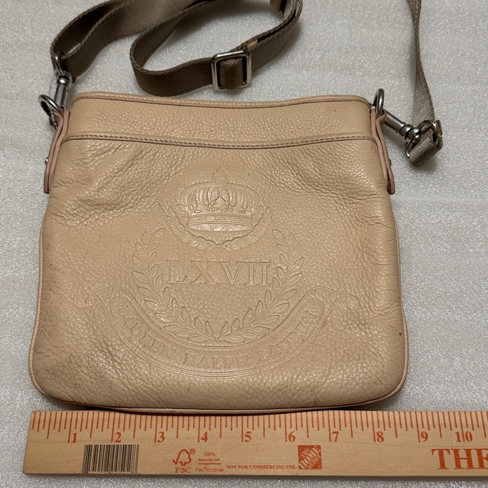 Lauren Ralph Lauren Cream Leather Crossbody Bag with Embossed Logo - Picture 2 of 8
